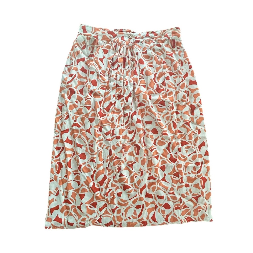 Harve Bernard Vintage Geometric Skirt Orange Red White Abstract Print Midi Women